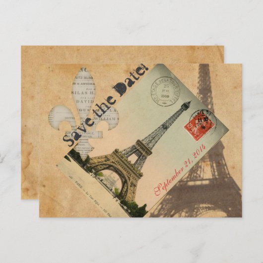 ヴィンテージパリエッフェルタワーはがき日付を保存 案内ポストカード (正面/裏面)