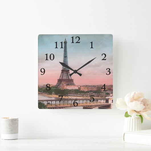 ヴィンテージパリエッフェルタワーアンティークパリジャン スクエア壁時計 (ホーム)