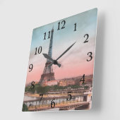 ヴィンテージパリエッフェルタワーアンティークパリジャン スクエア壁時計 (傾斜)