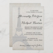 ヴィンテージパリエッフェルタワーオンアンティークグレ結婚イズ 招待状 (正面/裏面)