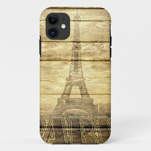 ヴィンテージパリエッフェルタワーオンウッド Case-Mate iPhoneケース (裏面)