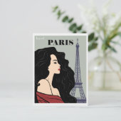 ヴィンテージパリエッフェルタワーシックウーマン ポストカード (スタンド正面)