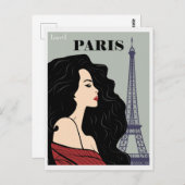 ヴィンテージパリエッフェルタワーシックウーマン ポストカード (正面/裏面)
