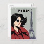 ヴィンテージパリエッフェルタワーシックウーマン ポストカード (正面/裏面)