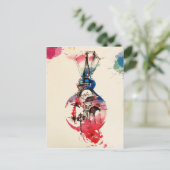 ヴィンテージパリエッフェルタワートラベルラブウォーターカラー シーズンポストカード (スタンド正面)