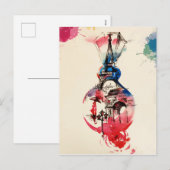 ヴィンテージパリエッフェルタワートラベルラブウォーターカラー シーズンポストカード (正面/裏面)