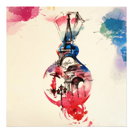 ヴィンテージパリエッフェルタワートラベルラブウォーターカラー フォトプリント            (正面)