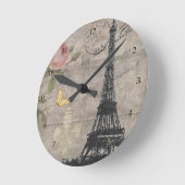 ヴィンテージパリエッフェルタワーバラバタフライグランジ ラウンド壁時計 (傾斜)