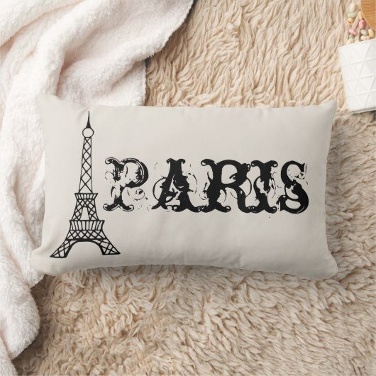 ヴィンテージパリエッフェルタワーピロー ランバークッション (ブランケット)
