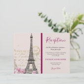 ヴィンテージパリエッフェルタワーピンク結婚の花 エンクロージャーカード (スタンド正面)