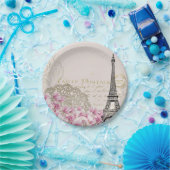 ヴィンテージパリエッフェルタワーフローラアートイラストレーション ペーパープレート (パーティー)