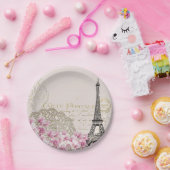 ヴィンテージパリエッフェルタワーフローラアートイラストレーション ペーパープレート (パーティー)