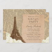 ヴィンテージパリエッフェルタワーフローラバチェロレッテ 招待状 (正面/裏面)