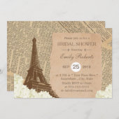 ヴィンテージパリエッフェルタワーフローラブライダルシャワー 招待状 (正面/裏面)