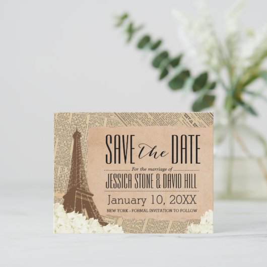 ヴィンテージパリエッフェルタワーフローラ保存日 案内ポストカード (スタンド正面)