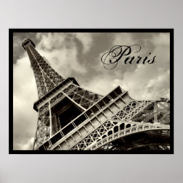 ヴィンテージパリエッフェルタワーブラックアンドホワイト ポスター
