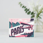 ヴィンテージパリエッフェルタワーラブカップル旅行 ポストカード (スタンド正面)