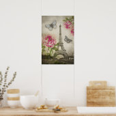 ヴィンテージパリエッフェルタワー牡丹ポスター ポスター (キッチン)