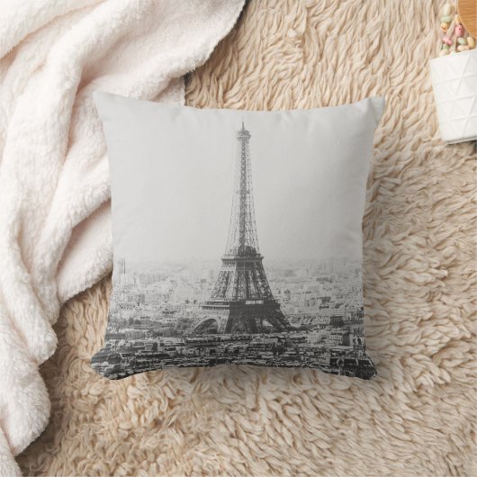 ヴィンテージパリエッフェルタワー白黒写真 クッション (ブランケット)