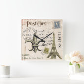 ヴィンテージパリエッフェルタワー葉書壁時計 スクエア壁時計 (ホーム)