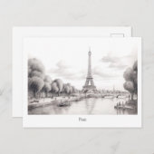 ヴィンテージパリエッフェルタワー、スケッチデザイン ポストカード (正面/裏面)