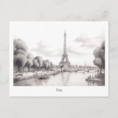 ヴィンテージパリエッフェルタワー、スケッチデザイン ポストカード (正面)