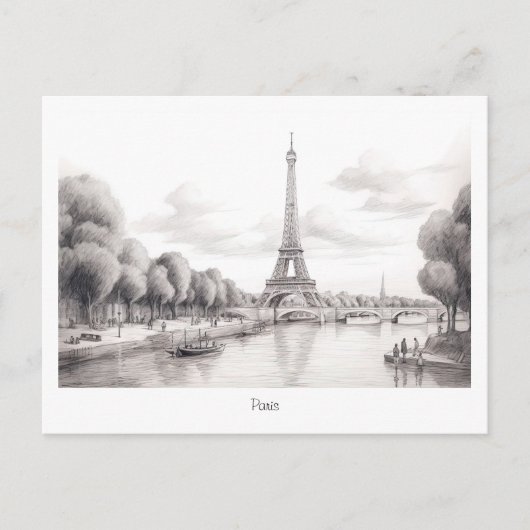 ヴィンテージパリエッフェルタワー、スケッチデザイン ポストカード (正面)