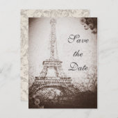 ヴィンテージパリエッフェルタワー&バラ保存日 案内ポストカード (正面/裏面)
