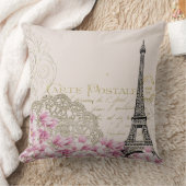 ヴィンテージパリエッフェルタワー&ピンクフローラ クッション (ブランケット)
