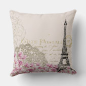 ヴィンテージパリエッフェルタワー&ピンクフローラ クッション (裏面)