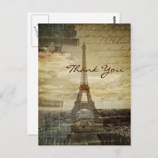 ヴィンテージパリエッフェル結婚タワー感謝していズユー ポストカード (正面/裏面)