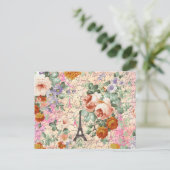 ヴィンテージパリエレガントーエッフェルタワーかわいいバラ ポストカード (スタンド正面)