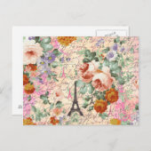 ヴィンテージパリエレガントーエッフェルタワーかわいいバラ ポストカード (正面/裏面)