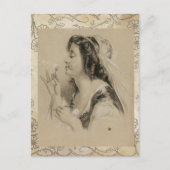 ヴィンテージパリガールダンデリオンフラワー ポストカード (正面)