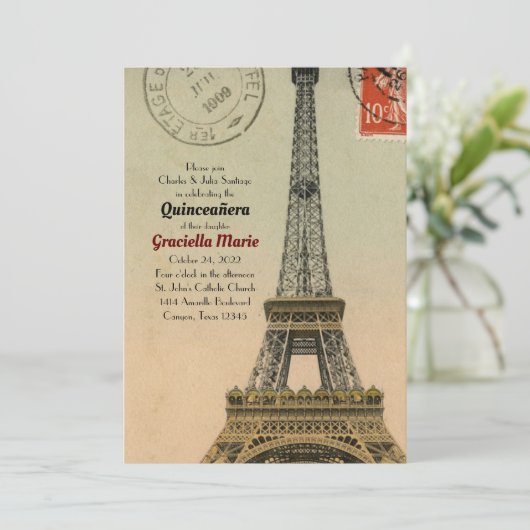 ヴィンテージパリキンセアニェラ15誕生日招待状 招待状 (スタンド正面)