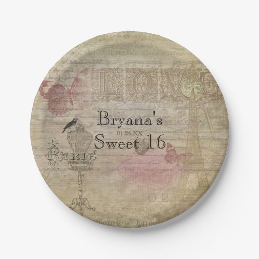 ヴィンテージパリシックバースデーパ結婚ーティープレート ペーパープレート (正面)