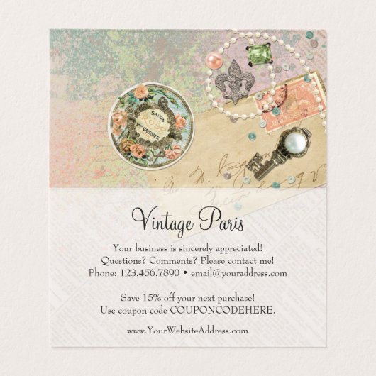 ヴィンテージパリシャビーフランスのジュエリーサンキューカード (内部フラット)