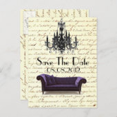 ヴィンテージパリシャンデリア結婚式の日付を保存 案内ポストカード (正面/裏面)