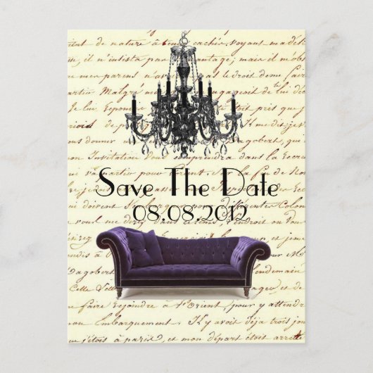 ヴィンテージパリシャンデリア結婚式の日付を保存 案内ポストカード (正面)