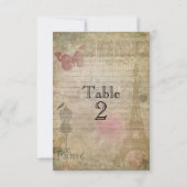 ヴィンテージパリシ結婚ックのテーブルナンバーカード 招待状 (裏面)