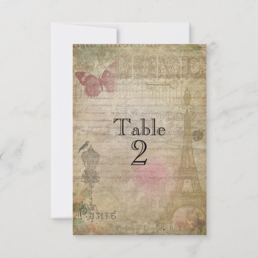 ヴィンテージパリシ結婚ックのテーブルナンバーカード 招待状 (裏面)