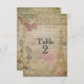 ヴィンテージパリシ結婚ックのテーブルナンバーカード 招待状 (正面/裏面)