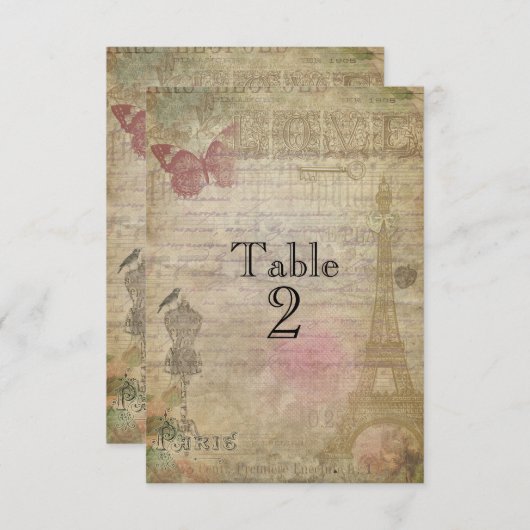 ヴィンテージパリシ結婚ックのテーブルナンバーカード 招待状 (正面/裏面)