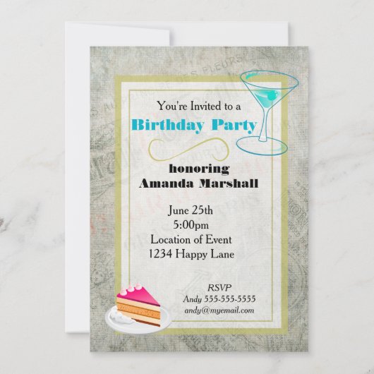 ヴィンテージパリジャンアドスタイル誕生日パーティー 招待状 (裏面)