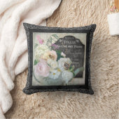 ヴィンテージパリジャンフラワータイポグラフィシャルボードバラ クッション (ブランケット)