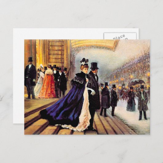 ヴィンテージパリジャン冬のシーンクリスマス  シーズンポストカード (正面/裏面)