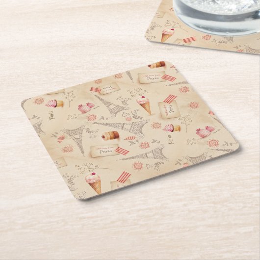 ヴィンテージパリスイーツ スクエアペーパーコースター (アングル)