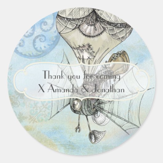 ヴィンテージパリススチームパンクウェディングパーティー ラウンドシール (正面)