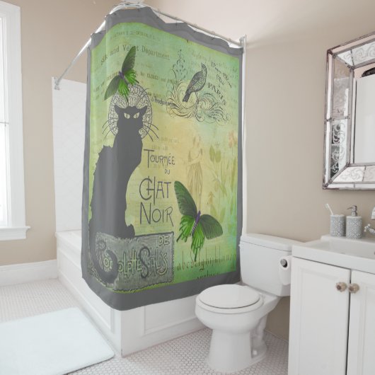 ヴィンテージパリスツアーオブチャットノワールコラージュ シャワーカーテン (インサイチュ)
