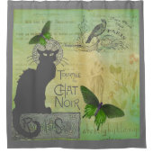 ヴィンテージパリスツアーオブチャットノワールコラージュ シャワーカーテン (正面)